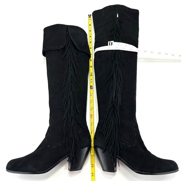 Sam Edelman Louella Black Over-The-Knee Boot Sz 8.5 Suede Fringes Fold-Over OTK - Picture 8 of 15
